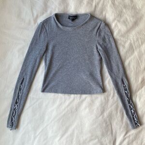 Topshop Gray Ribbed Long Sleeve Top